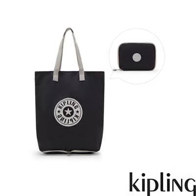 Kipling (網路獨家款) 黑灰撞色拼接摺疊收納大容量托特包-HIP HURRAY 5