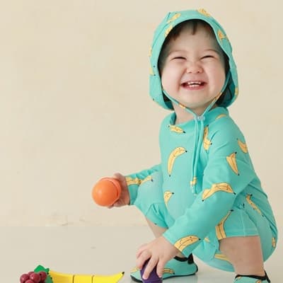 Baby童衣 水果印花長袖防曬泳衣+遮陽帽套裝組 88879