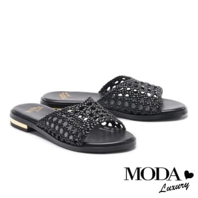 拖鞋 MODA Luxury 簡約時尚清新編織低跟拖鞋－黑