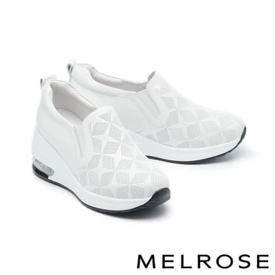 休閒鞋 MELROSE 質感壓紋牛皮氣墊厚底休閒鞋－白