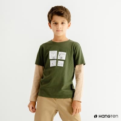 Hang Ten男童-Charlie Brown多層次棒球長袖T恤(綠)