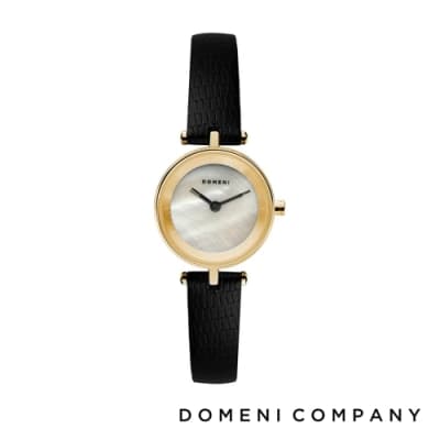 DOMENI COMPANY 經典迷你白珍珠錶盤系列 義大利小牛皮錶帶 金錶框 -白/22mm