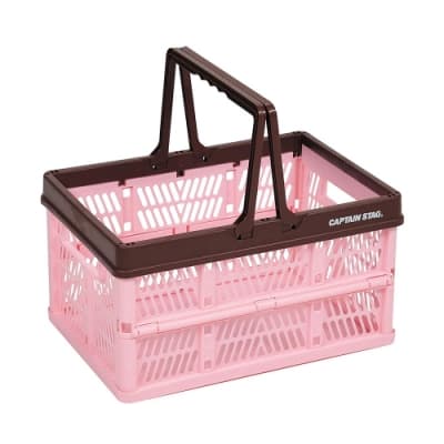 日本鹿牌Pearl提把摺疊籃/野餐籃-粉紅色 UL-1032