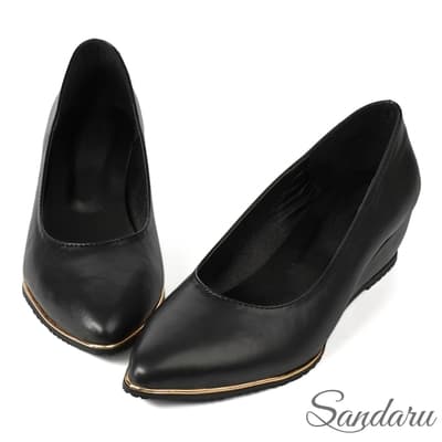 (季末出清SALE)山打努SANDARU-楔型鞋 尖頭金邊船型包鞋-黑