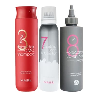 MASIL 3次方胺基酸修復洗髮精+7奇頭皮泡泡液+8秒沙龍縮時髮膜(300ml+150ml+200ml)