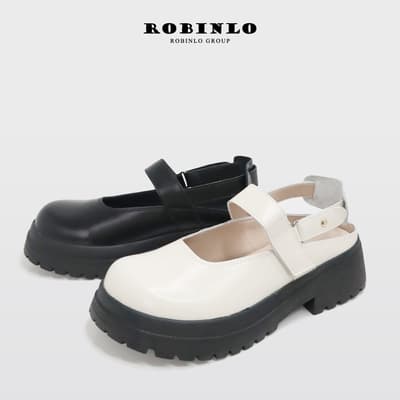 ROBINLO繞踝古典甜美厚底瑪莉珍鞋 法式黑/典雅白