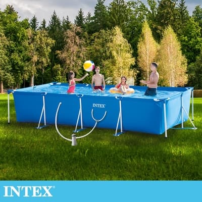 【INTEX】簡易裝長方型框架游泳池-附濾水泵(450x220x84cm)(7127L) 適6歲+以上