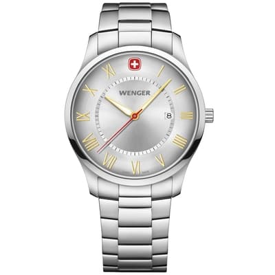 WENGER City Classic 都會時尚 羅馬刻度 日期 不鏽鋼手錶-銀色/42mm