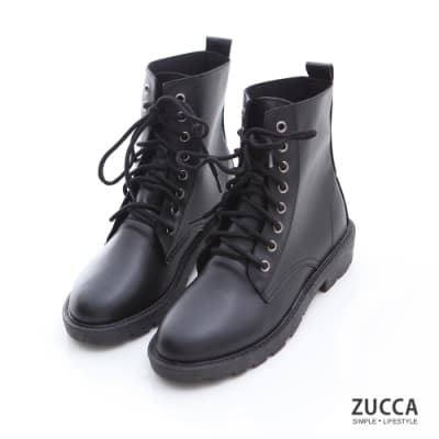 ZUCCA-純色皮革綁繩軍靴-黑-z6910bk