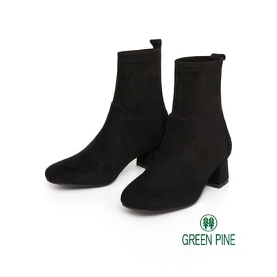 (時尚美靴)Green Pine 極簡魅力優雅絨面中跟短靴 黑色 (00861682)