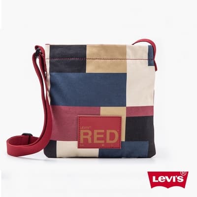 Levis Red工裝手稿風 男女同款 馬賽克拼接水桶包 / 質感皮標