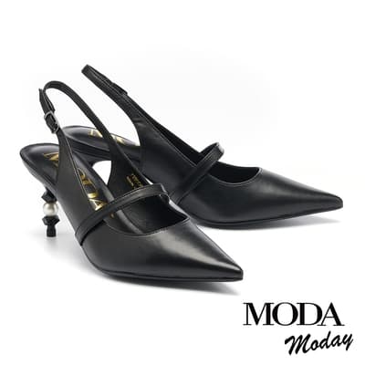 高跟鞋 MODA MODAY 時髦氣勢純色羊皮後繫帶尖頭高跟鞋－黑