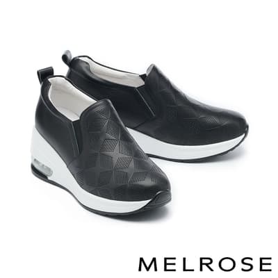 休閒鞋 MELROSE 質感壓紋牛皮氣墊厚底休閒鞋－黑