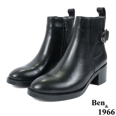 Ben&1966高級頭層牛皮歐美簡約短靴-黑(227091)