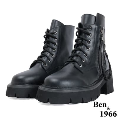 Ben&1966高級頭層牛皮經典率性短靴-黑(217051)