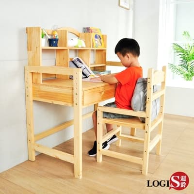 LOGIS 多層架大地實木成長桌椅組(100X50CM)書桌椅 課桌椅 電腦桌 成長桌椅