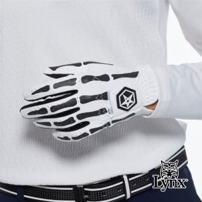 【Lynx Golf】Asher Death Grip系列男款防滑彈性骨紋花樣高爾夫左手手套-白色
