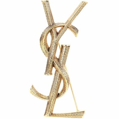 YSL Saint Laurent Opyum 蛇紋金屬鐫刻字母造型胸針(金色)