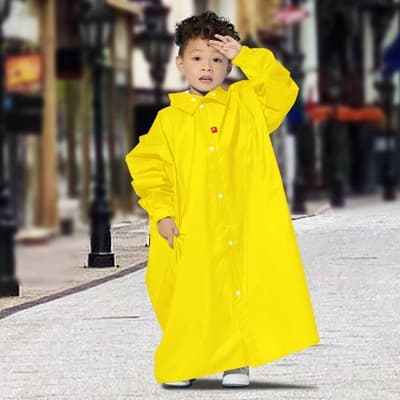 TDN 小揹兒童背包雨衣超防水輕量學生書包連身雨衣/拉鍊前開雨衣ED4258-皮卡黃