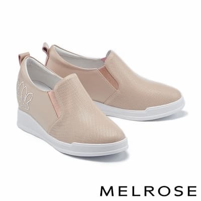 休閒鞋 MELROSE 率性可愛兔子鑽飾牛皮內增高厚底休閒鞋－粉