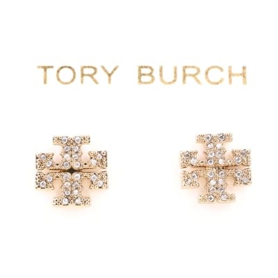 TORY BURCH Crystal 雙T標誌水晶鑽飾蝶型釦耳環(金色)