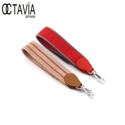 OCTAVIA8 - 長肩背帶 NEW LOOK  暖色調寬織帶半圓牛皮帶頭 - 灰邊桔紅