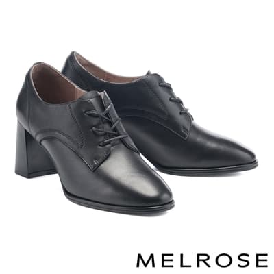 踝靴 MELROSE 簡約紳士風羊皮綁帶高跟踝靴－黑