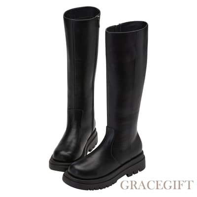 【Grace Gift】個性女孩厚底長靴 黑