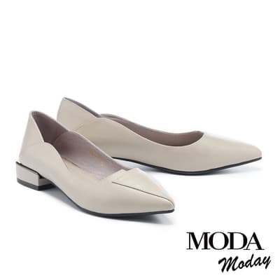 低跟鞋 MODA MODAY 極簡質感純色牛皮尖頭低跟鞋－可可