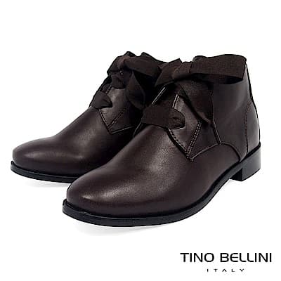 Tino Bellini 原色時尚拼接緞帶綁帶短靴 _ 咖