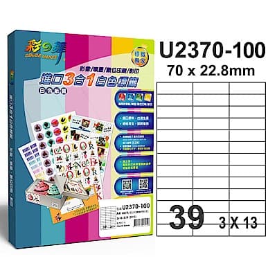 彩之舞 【U2370-100】 A4 3合1 39格(3x13) 標籤紙 500張