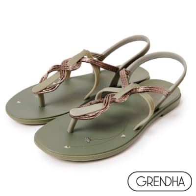 Grendha 克拉底鎏金平底涼鞋-橄欖/銅金