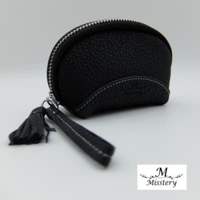 【Misstery】零錢包進口牛皮貝殼造型小巧零錢包-黑(進口牛皮款式)