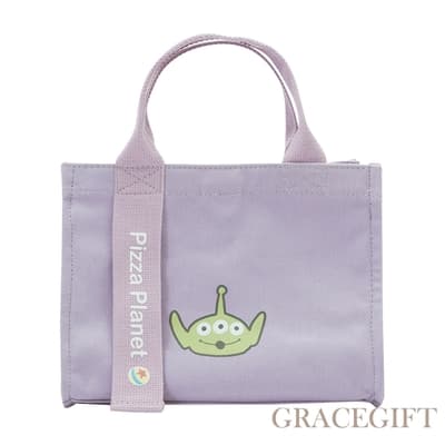 【Grace Gift】迪士尼三眼怪款織帶帆布提袋 淺紫