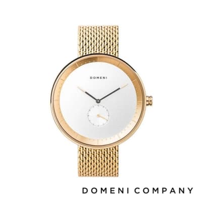 DOMENI COMPANY 經典系列 316L不鏽鋼小秒針錶 金色錶帶 -白/40mm