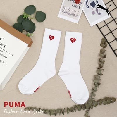 Puma 襪子 Fashion Crew Socks 男女款 白 紅 中筒 長襪 單入 台製 BB141301