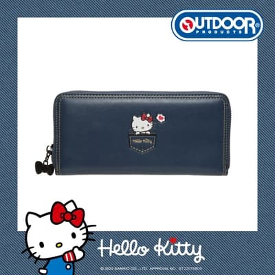 【OUTDOOR】Hello Kitty聯名款-牛仔凱蒂-拉鍊長夾-深藍 ODKT22A02NY