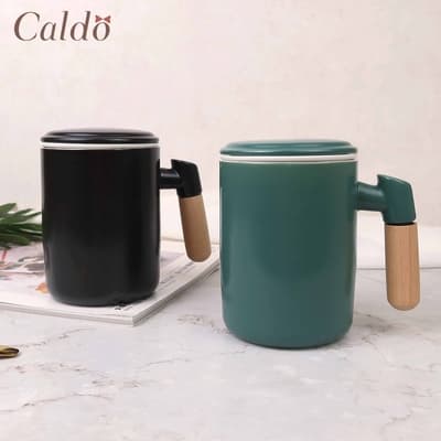 【Caldo卡朵生活】就是愛喝茶木柄獨享泡茶杯 350ml(快)