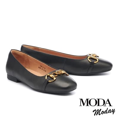 平底鞋 MODA MODAY  都會簡約金屬鍊條全真皮平底鞋－黑