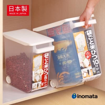 日本INOMATA 日製櫥櫃拖拉式透明儲米箱(附160ml量杯)-5kg