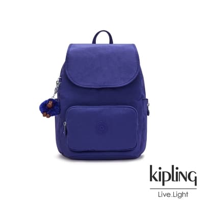 Kipling 氣質琉璃藍掀蓋式拉鍊後背包-CAYENNE S