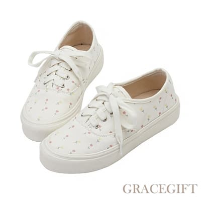 【Grace Gift】繽紛花漾綁帶休閒鞋 繽紛滿版