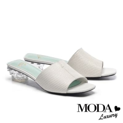 拖鞋 MODA Luxury 柔嫩色彩牛皮方頭低跟穆勒拖鞋－白
