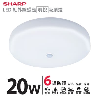【SHARP 夏普】4入組 20W 高光效LED 紅外線感應明悅吸頂燈(適用2-3坪 三色光可選)