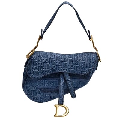 Dior 經典SADDLE系列緹花帆布馬鞍包(牛仔藍色)
