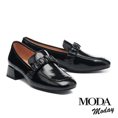 低跟鞋 MODA MODAY 高雅氣質全真皮方頭樂福低跟鞋－黑