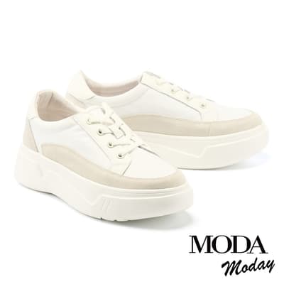 (小白鞋推薦)休閒鞋 MODA MODAY 日常拼色異材質綁帶厚底休閒鞋－白