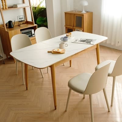 完美主義  簡約輕奢伸縮岩板餐桌(2色)