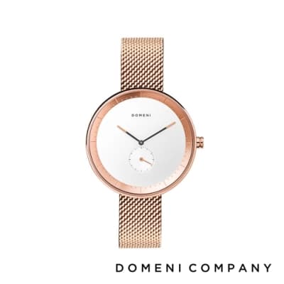 DOMENI COMPANY 經典系列 316L不鏽鋼小秒針錶 玫瑰金錶帶 -白/32mm