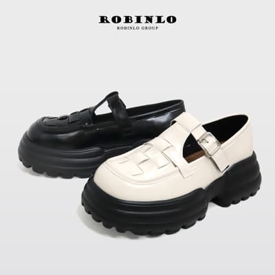ROBINLO編織方頭古典清新超厚底瑪莉珍鞋 法式黑/典雅白